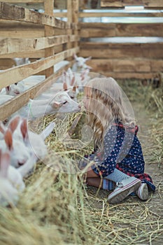 side view of kid going to kiss goat