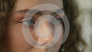 Side view light blue eyeball iris, Fashion girl slow motion Macro shot green eye