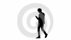 Side view male model in studio isolated on white background with alpha channel. Silhouette of businessman walking in