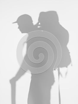 Side view of man with backpacker, silhouette