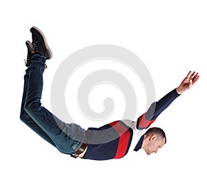 Side view of man in zero gravity or a fall