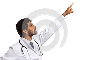 Side-view of medic pointing up