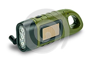 Side view of mini solar cranking LED flashlight