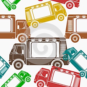 Side View Mobile Food Truck Vector Illustration Seamless Pattern