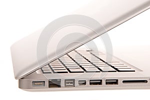 Side view of modern laptop computer slots