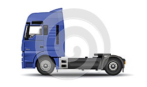 Side view of a modern large blue cargo truck