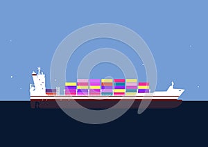 Modern loaded container ship.
