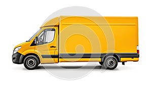 Side view of a modern white delivery van, positioned against an isolated background, representing transportation and