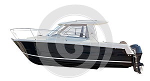 Side view of motor boat. Isolated over white