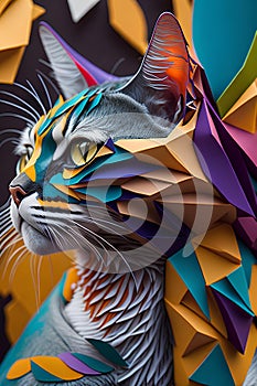 A side view of a multi-colored cat illustration.