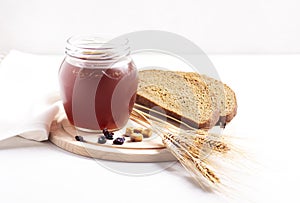 Side view of natural cold bread kvass, Russian drink