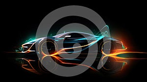 Side view neon glowing sport car silhouette. Abstract modern styled