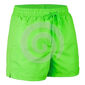 Side view of neon green men shorts for swimming