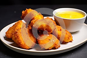 side view of nuggets with a dollop of mustard