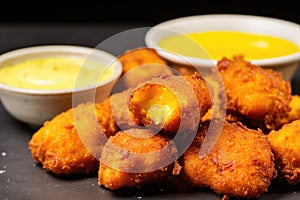 side view of nuggets with a dollop of mustard