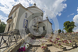 Side view of Old Church. Monument of architecture of 19 centuries. West Ukraine. Goshev.