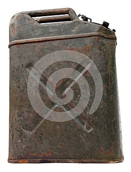 Side view of an old rusty jerrycan