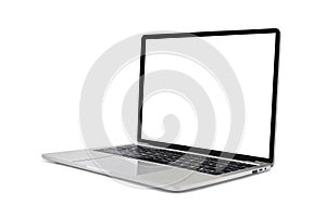 Side view of Open laptop computer. Modern thin edge slim design.