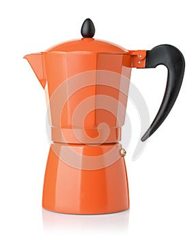 Side view of orange stovetop espresso coffee maker photo