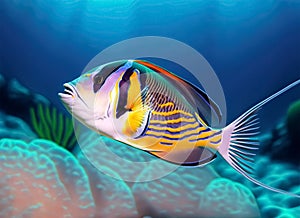 Side view of pennant coralfish swimming in the sea. Generated AI