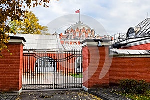 Side view of the Petroff Palace through the back yard, Moscow, Russia.