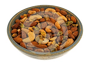 Nut mix in a stoneware bowl photo