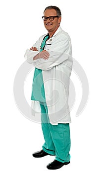 Side view portrait of casual male physician