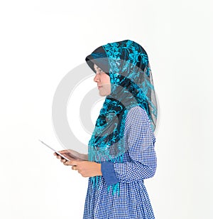 Portrait of a Muslim Islam woman isolated on white background