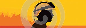 Side view portrait of Silhouette image happy construction worker wearing safety helmet and plastic helmet, flat vector