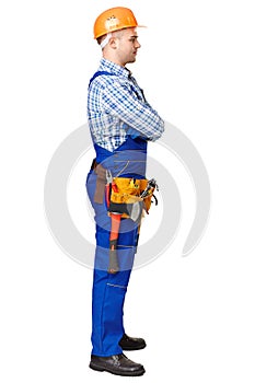 Side view portrait of young male construction worker