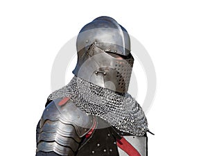 Side view of a Portuguese medieval knight with a helmet isolated on a white background