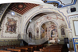 Side view of the profuse decoration of Shrine of Our Lady Queen of the Angels. Rock of Arias Montano, Alajar, Huelva, Spain