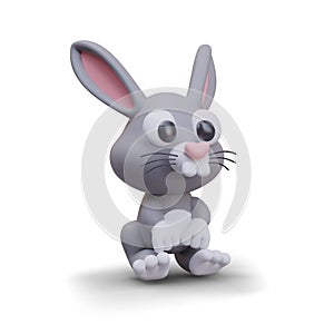 Side view on realistic cute rabbit. Toy for children or online game