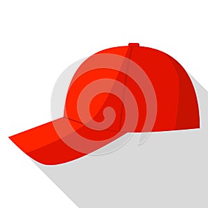 Side view of red baseball cap icon, flat style