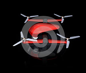 Side view of red drone isolated on black background