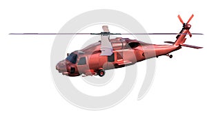 Side view of a red rescue helicopter