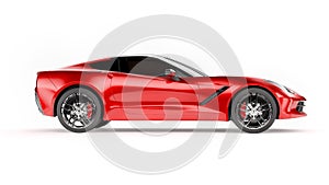 Side view of a red sports SUV car isolated on white background.