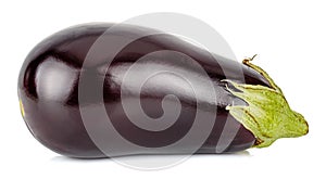 Side view of ripe glossy aubergine isolated on white background
