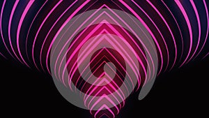 Side view of rotating an abstract vortex formed by bright pink narrow neon lines, seamlessloop. Animaion. Singularity