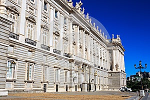 Side view of Royal Palace in Spanish capital of Madrid