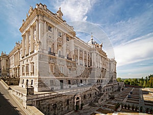 The side view of the Royal Palce of Madrid, Spain.