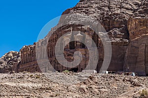 A side view of the Royal Tombs in the ancient city of Petra, Jordan