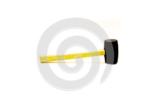 Side view rubber mallet hummer with tough rubber head molded to a wood handle to minimize marring and surface damage, nonsparking