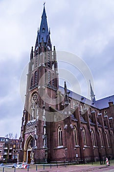 Side view of the Saint Lambertus church in Veghel city, the Netherlands, popular medieval architecture by pierre cuypers