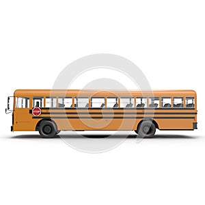 Side view School bus isolated on white. 3D illustration