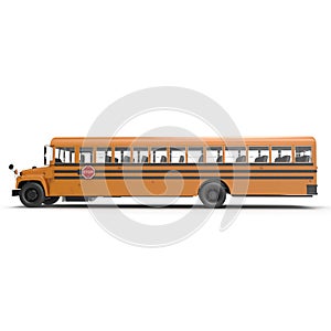 Side view School bus isolated on white. 3D illustration