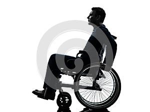 Side view serious handicapped man in wheelchair silhouette