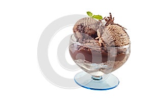 Side view of a serving of chocolate ice cream