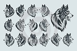 Side view of Sheltie dog head illustration design bundle