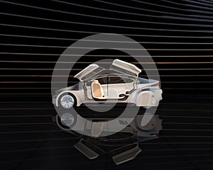 Side view of silver autonomous car on abstract background